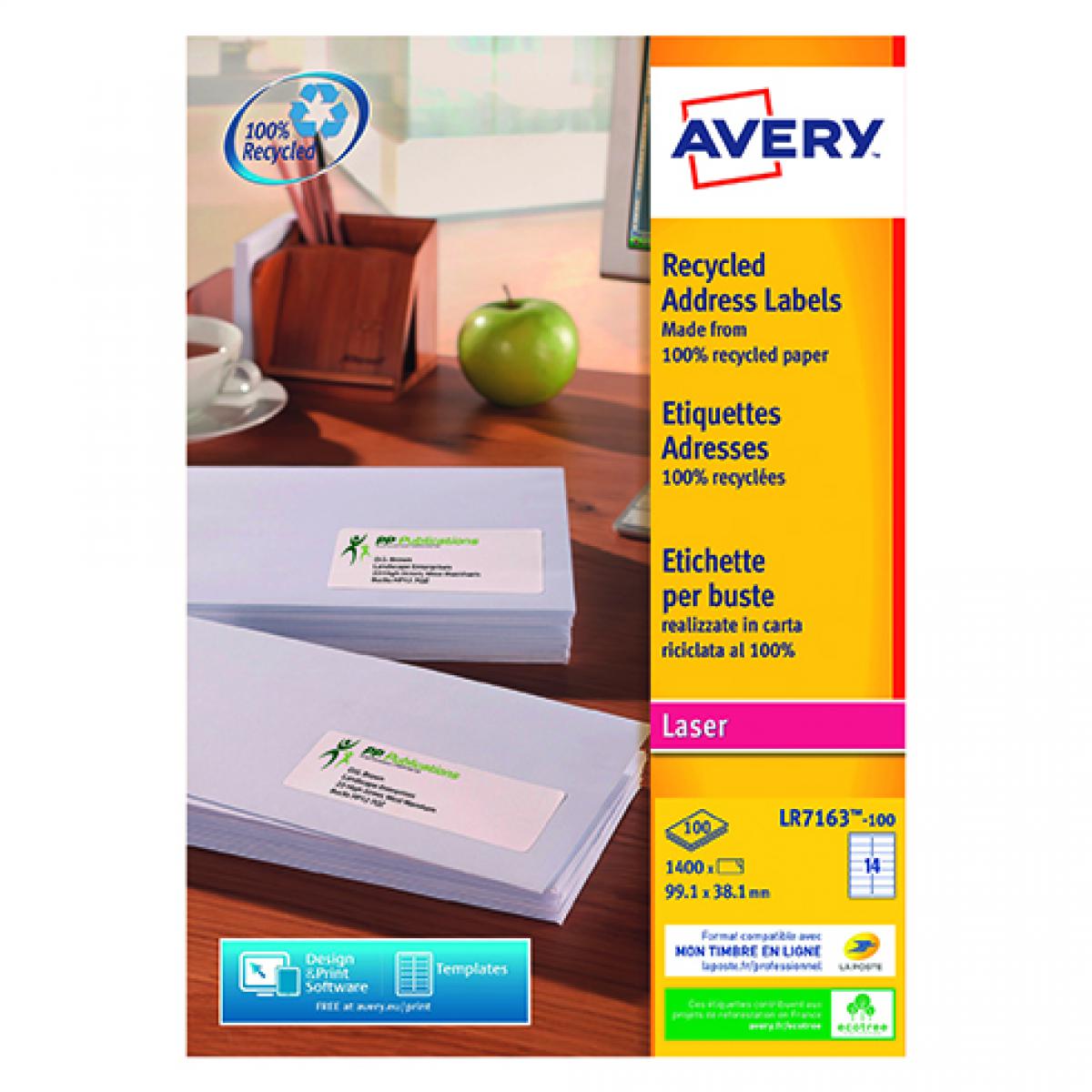 Avery - Etiquettes adresses Avery recyclées laser 99,1 x 38,1 mm LR 7163 - Boîte de 1400 - Accessoires Bureau