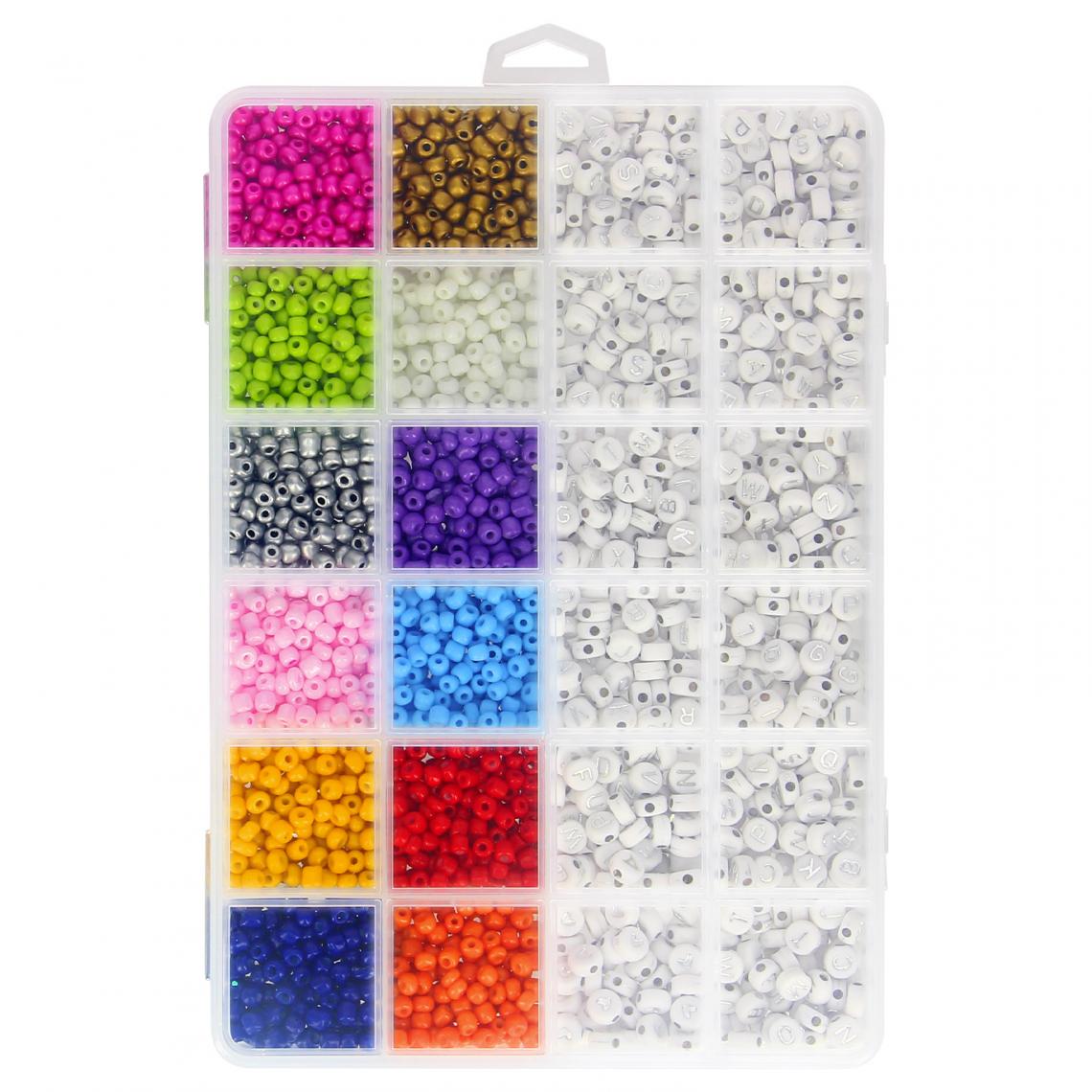 Avizar - Kit DIY Bijoux Perles avec Lettres et cœurs Argentés et Nylon Boîte Solide - Perles