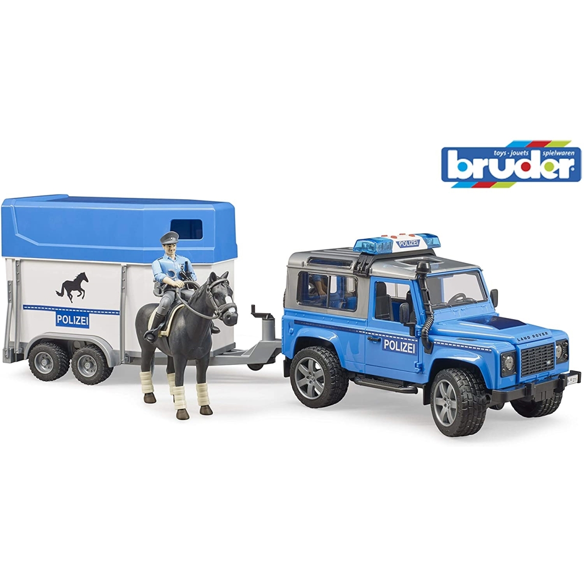 Bruder - Bruder 02588 - Véhicule de police Land Rover Defender avec remorque pour chevaux - Voitures