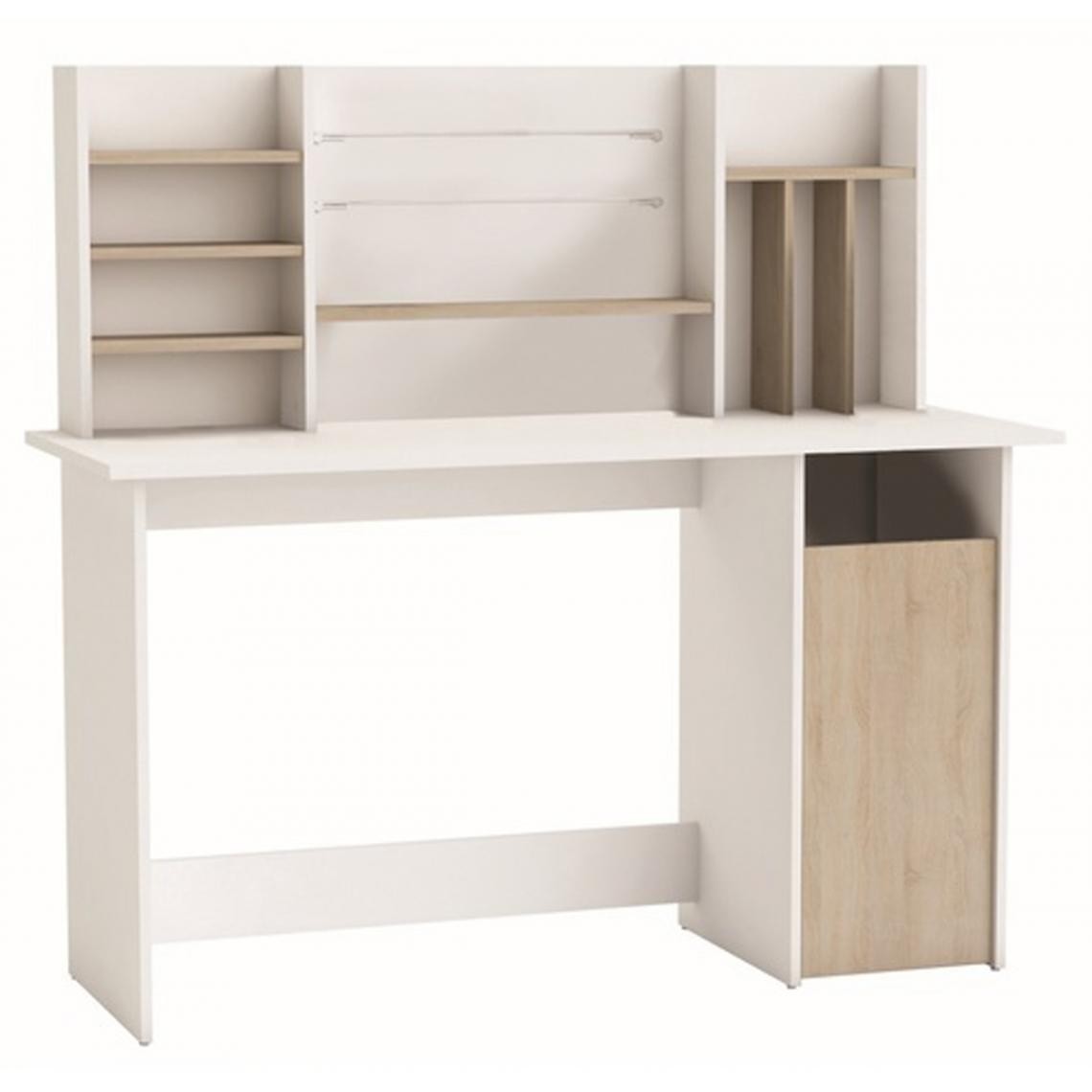 Pegane - Bureau / meuble bureau coloris chêne brosse/blanc mat - 134,8 x 73,7 x 50,1 cm - Bureaux