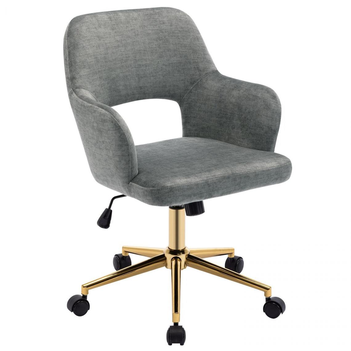 Decoshop26 - Chaise fauteuil de bureau pivotante sur roulettes en tissu velours gris pieds métal doré BUR09098 - Bureaux