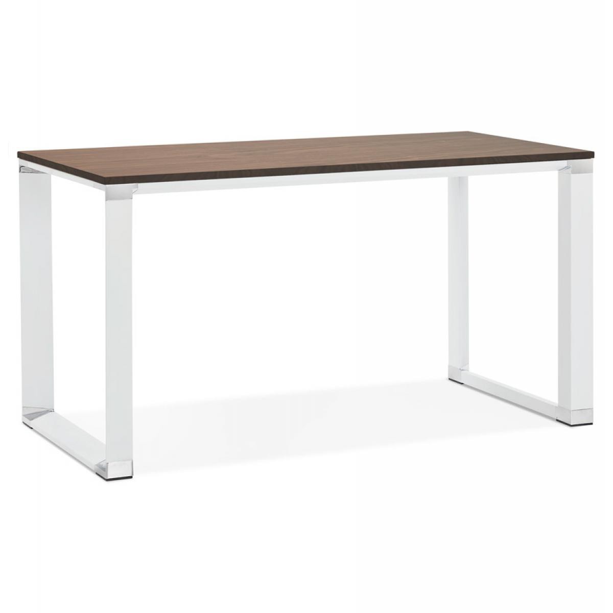 Alterego - Petit bureau droit design 'XLINE' en bois finition Noyer et métal blanc - 140x70 cm - Bureaux