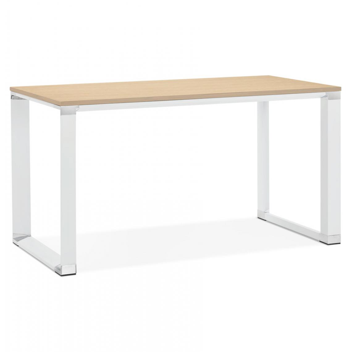Alterego - Petit bureau droit design 'XLINE' en bois finition naturelle et métal blanc - 140x70 cm - Bureaux