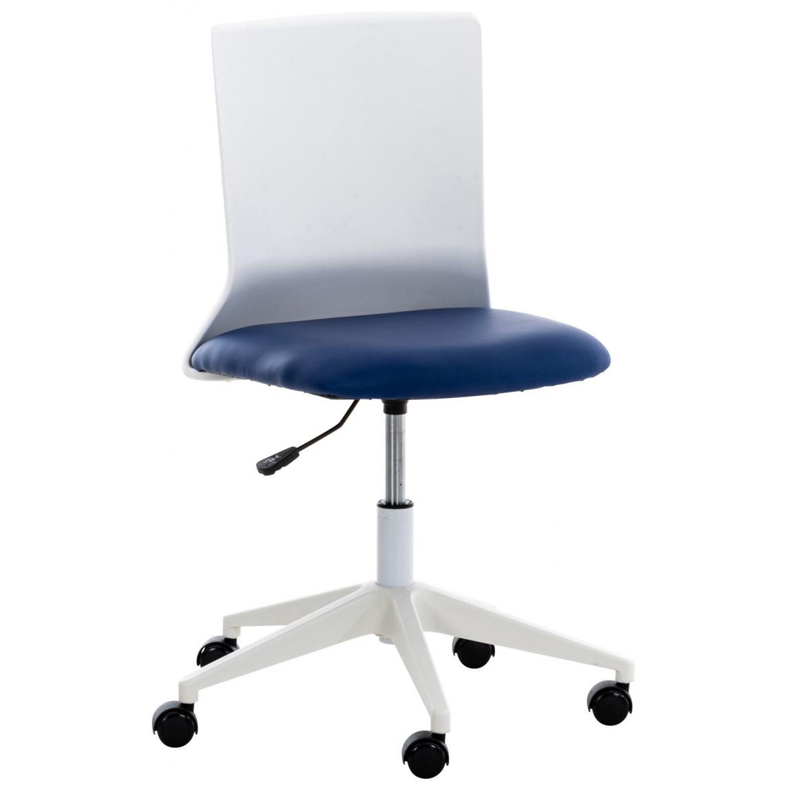 Decoshop26 - Chaise de bureau sur roulettes moderne pivotante hauteur réglable plastique blanc et similicuir bleu BUR10498 - Bureaux