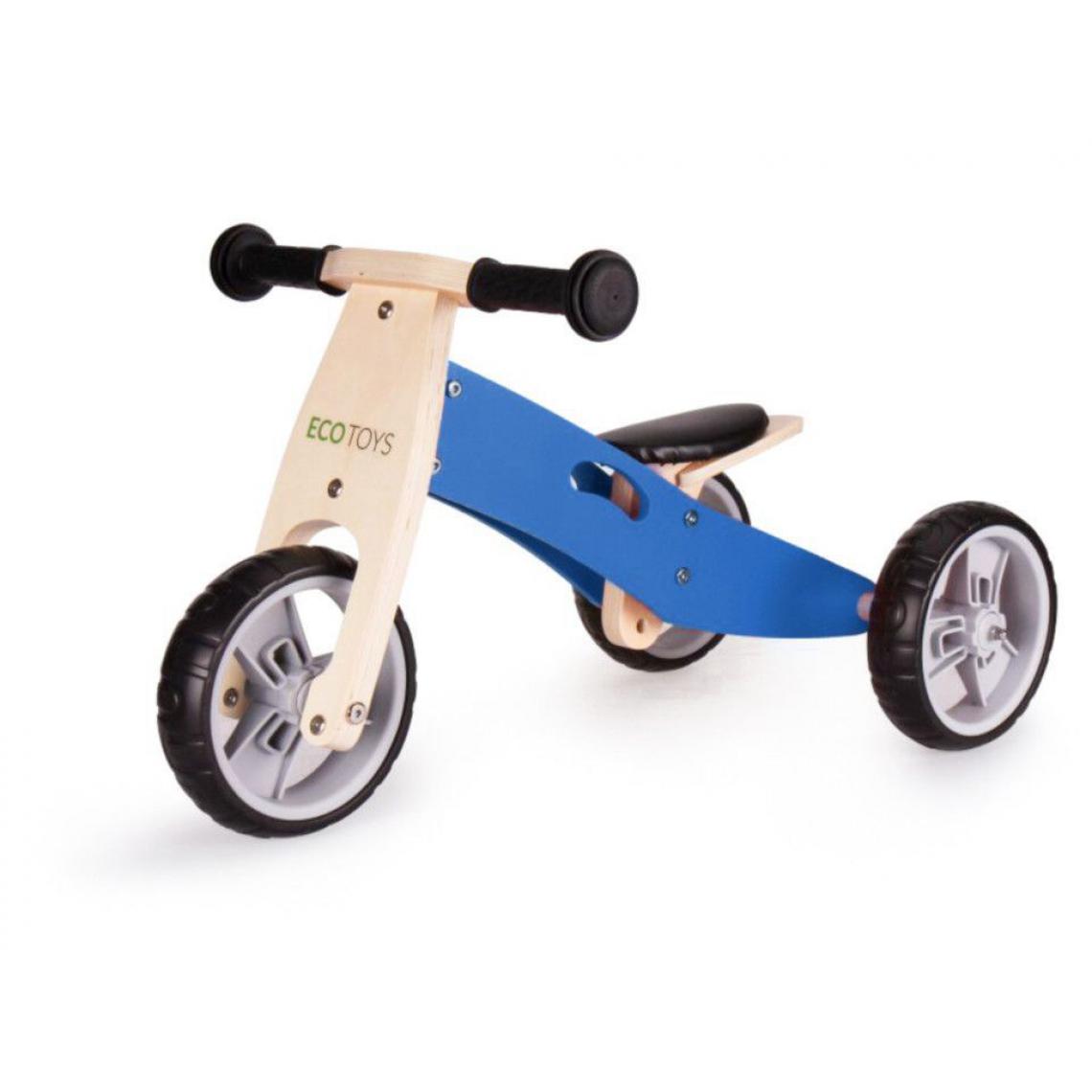 Hucoco - MSTORE | Tricycle draisienne en bois 2en1 enfant | À partir de 3 ans | Roues EVA 12 pouces | Cadre en bois - Bleu - Tricycle