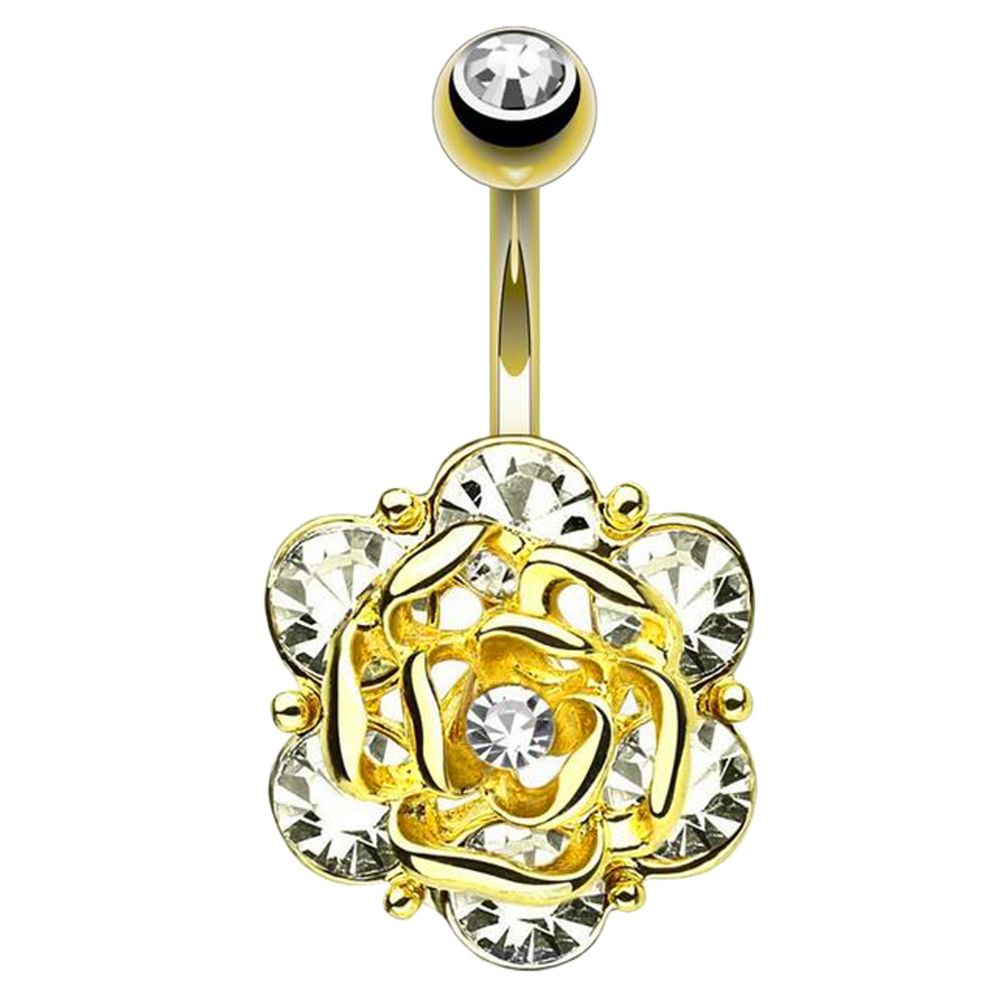 marque generique - Fleur de cristal bouton bouton ventre anneau nombril barre bijoux de corps or - Perles