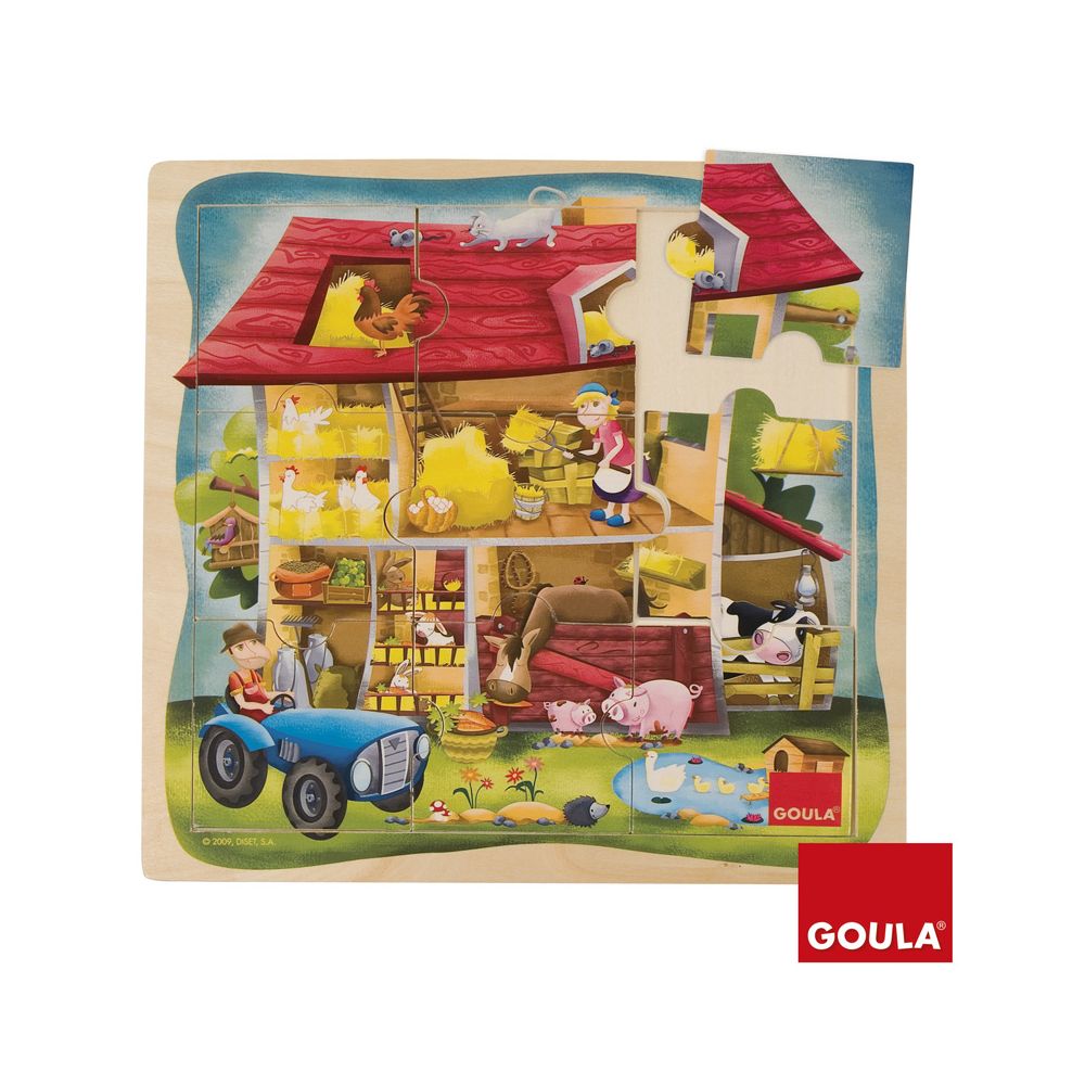 Goula - Puzzle 9 pièces en bois : Puzzle ferme - Animaux