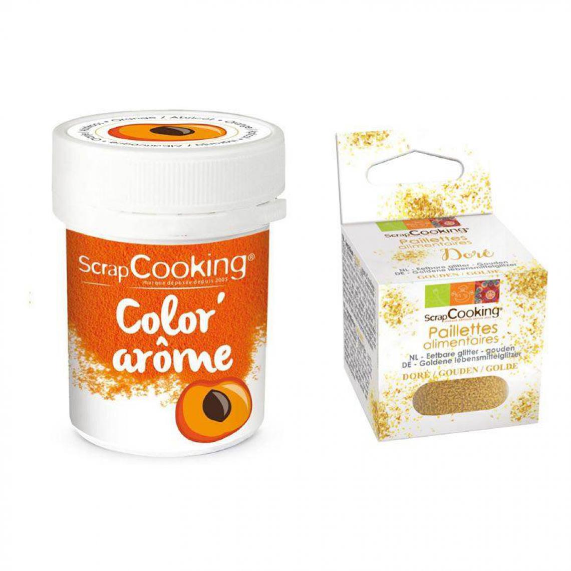 Scrapcooking - Colorant alimentaire orange arôme abricot + paillettes dorées - Kits créatifs