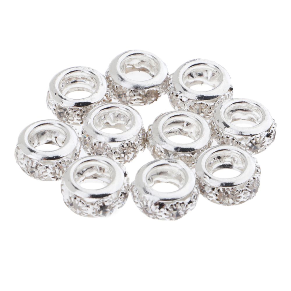 marque generique - 10pcs Cristal Perles De Mode D'espacement De Perles En Vrac Pour La Fabrication De Bijoux En Argent 10mm - Perles