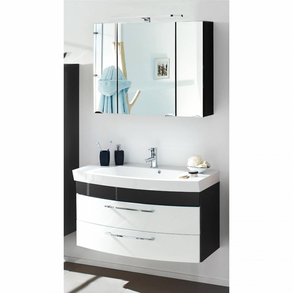 En.Casa - Ensemble de meubles de salle de bains Plan de toilette blanc brillant, anthracite, lavabo de 100 cm (2 pièces), x H x P environ : 100 x 200 x 57 cm - Meubles de salle de bain