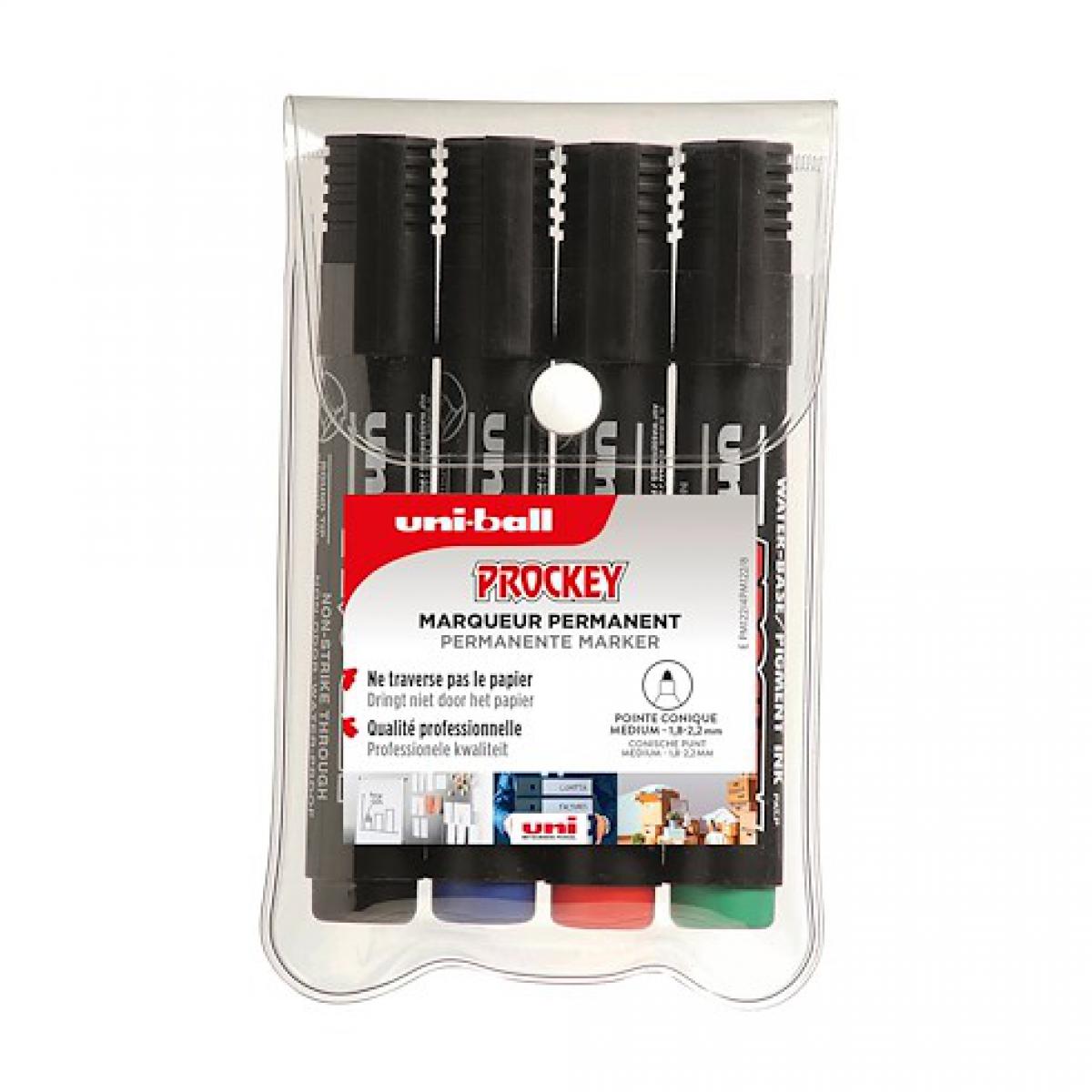 Uniball - Marqueur Uni Ball Prockey couleurs assorties pointe ogive 1,8 mm - Pochette de 4 - Accessoires Bureau