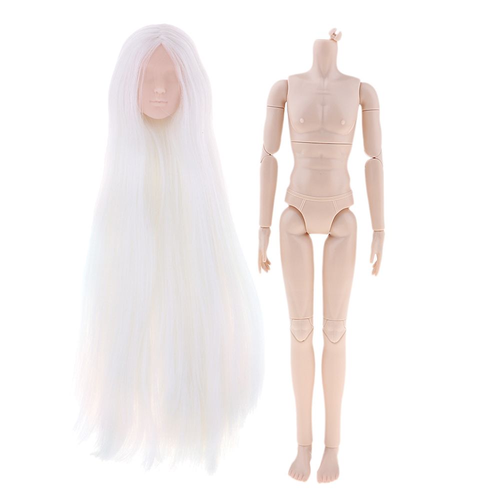 marque generique - 20 articulés 1/6 mâle poupée parties du corps nues avec des cheveux blancs fournitures de bricolage - Poupons