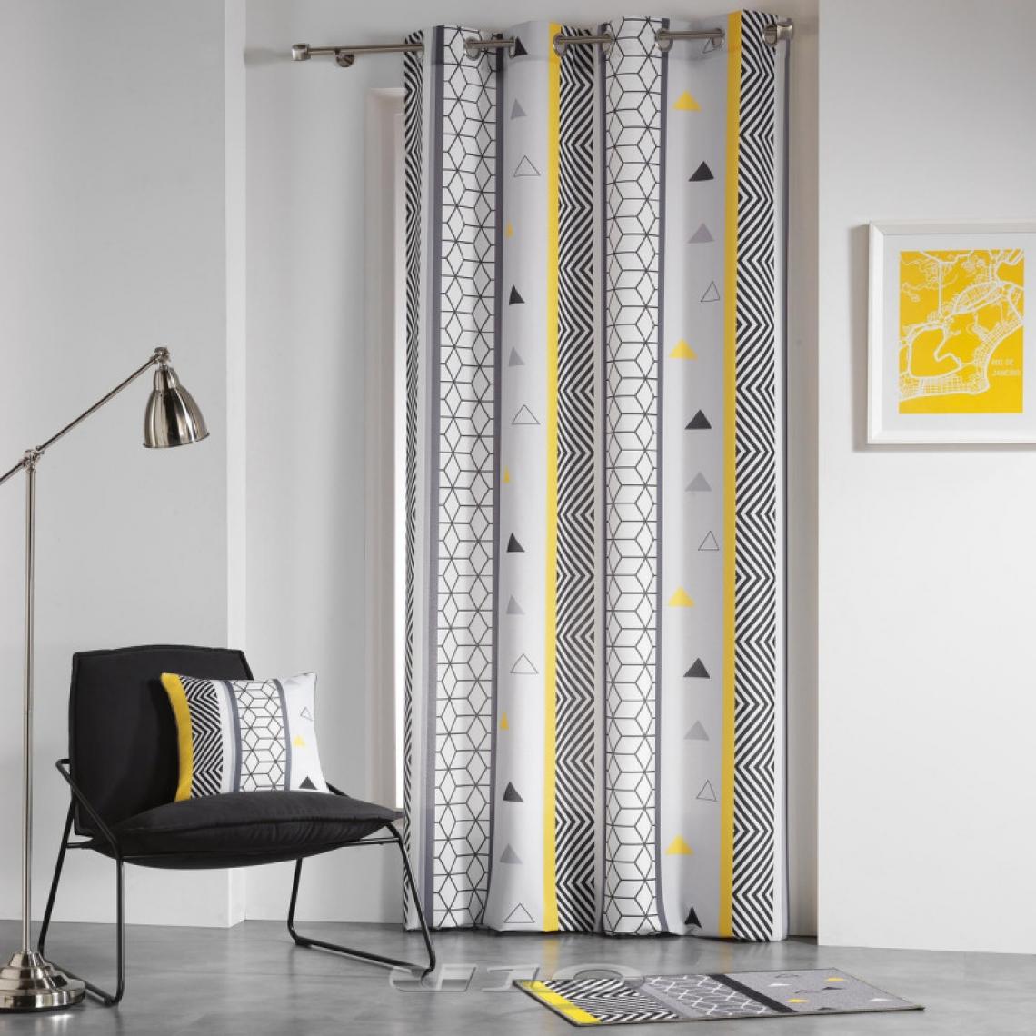 Ac-Deco - Rideau à oeillets - 140 x 260 cm - Yellow mix - Jaune et gris - Rideaux douche