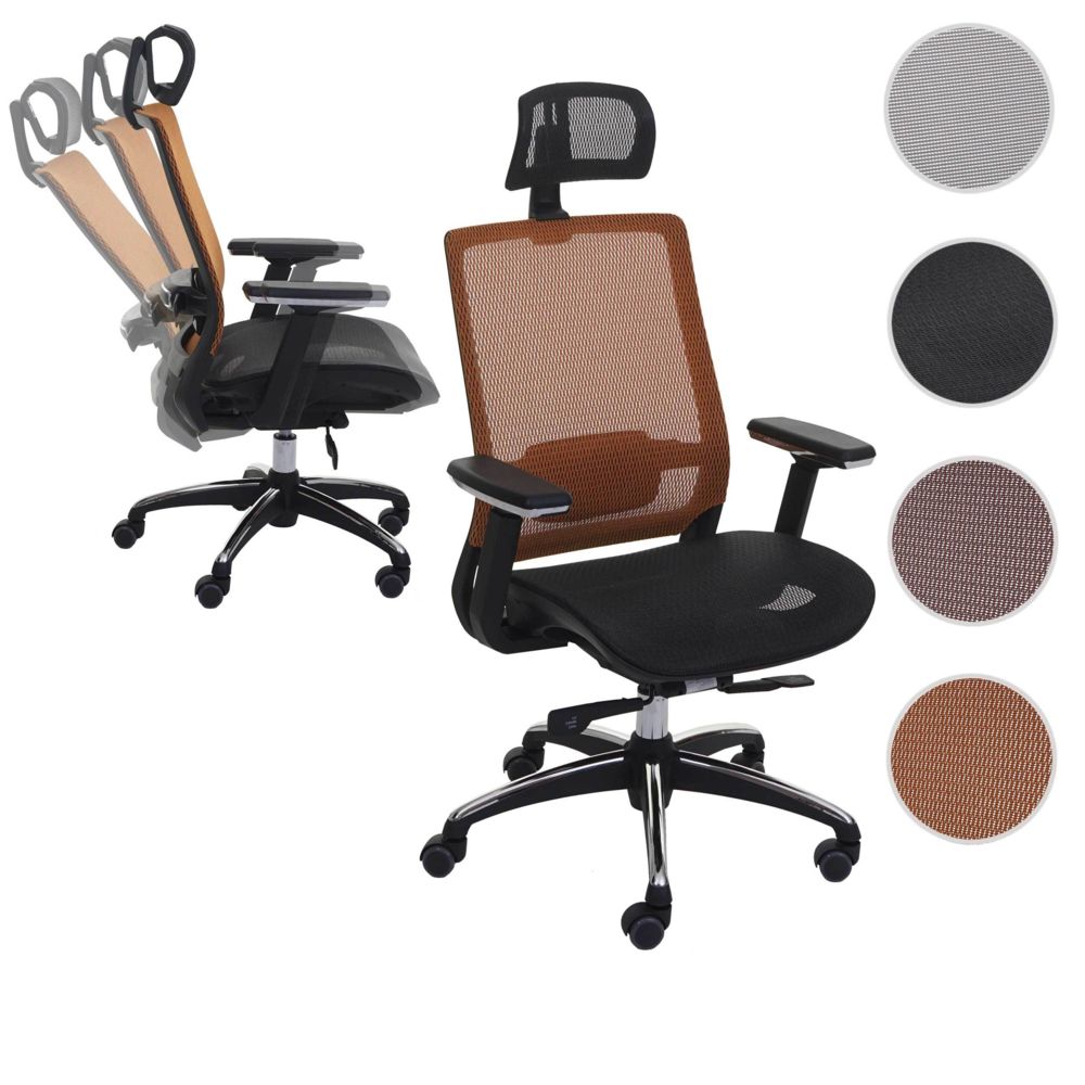 Mendler - Chaise de bureau HWC-A20 chaise pivotante, ergonomique, appui-tête, tissu ~ noir/orange - Bureaux