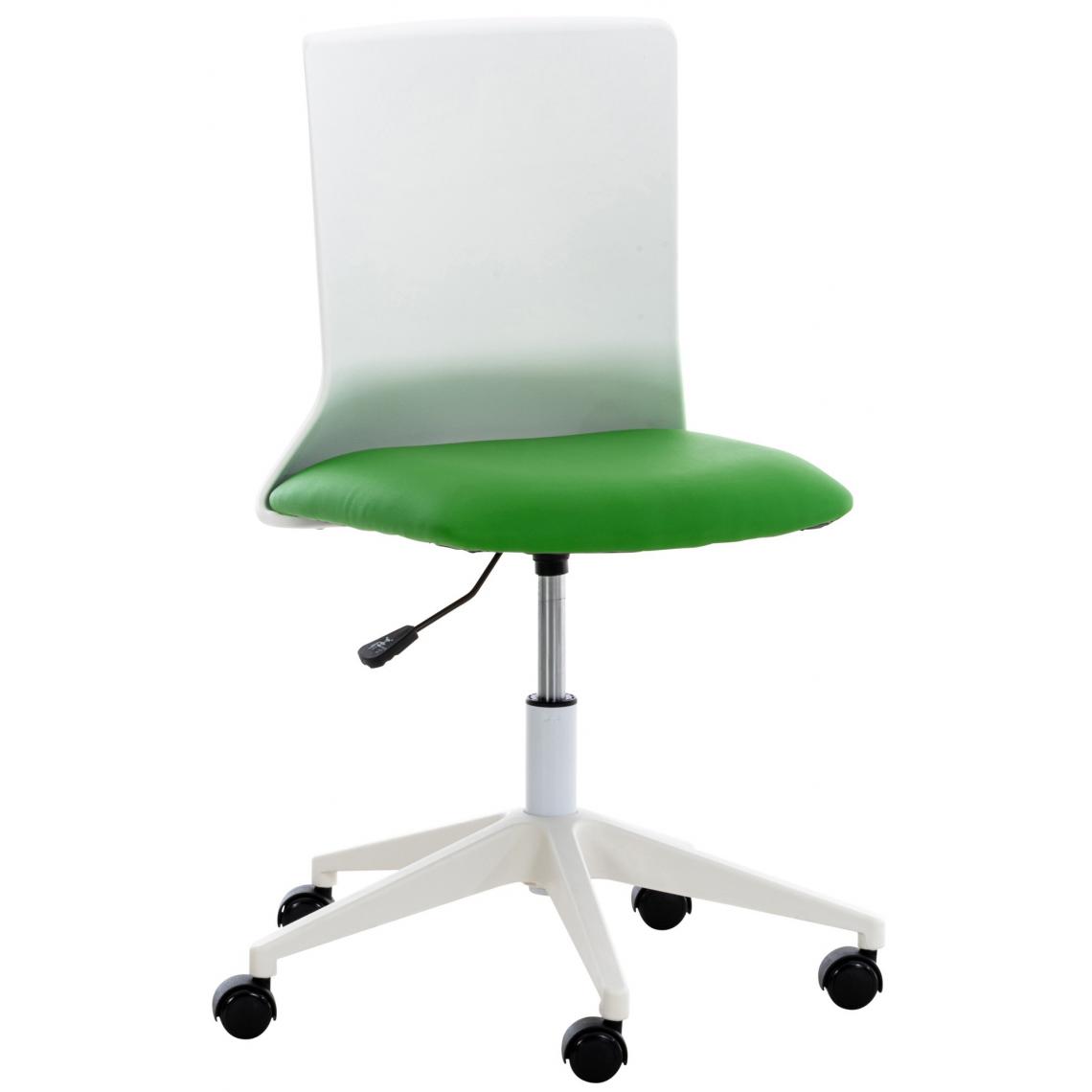 Decoshop26 - Chaise de bureau sur roulettes moderne pivotante hauteur réglable plastique blanc et similicuir vert BUR10493 - Bureaux