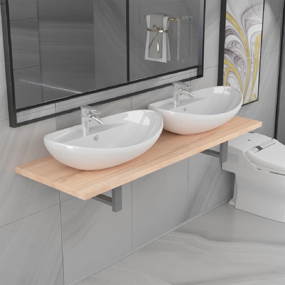 Chunhelife - Meuble de salle de bain à 3 pcs Céramique Chêne - meuble bas salle de bain
