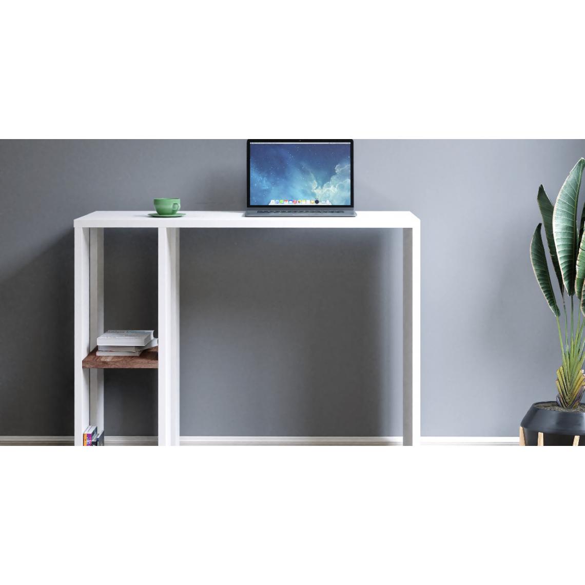 Homemania - Bureau Valente - gain de place - avec étagères, tablettes - studio, chambre à coucher - blanc, bois de noyer, 90 x 45 x 75 cm - Bureaux