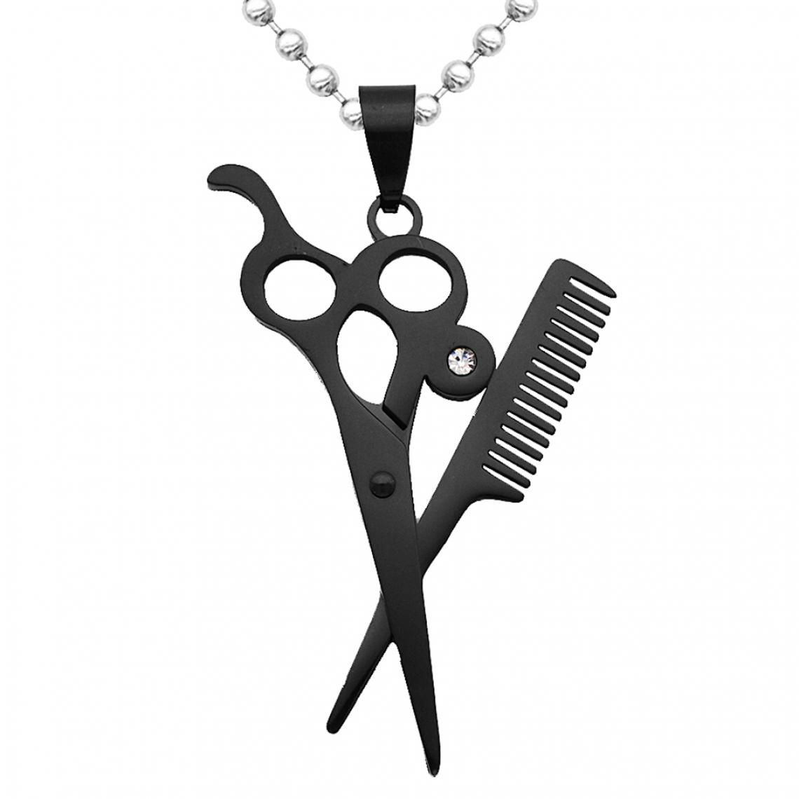 marque generique - Ciseaux de coiffeur en acier inoxydable peigne pendentif collier avec chaîne noire - Perles