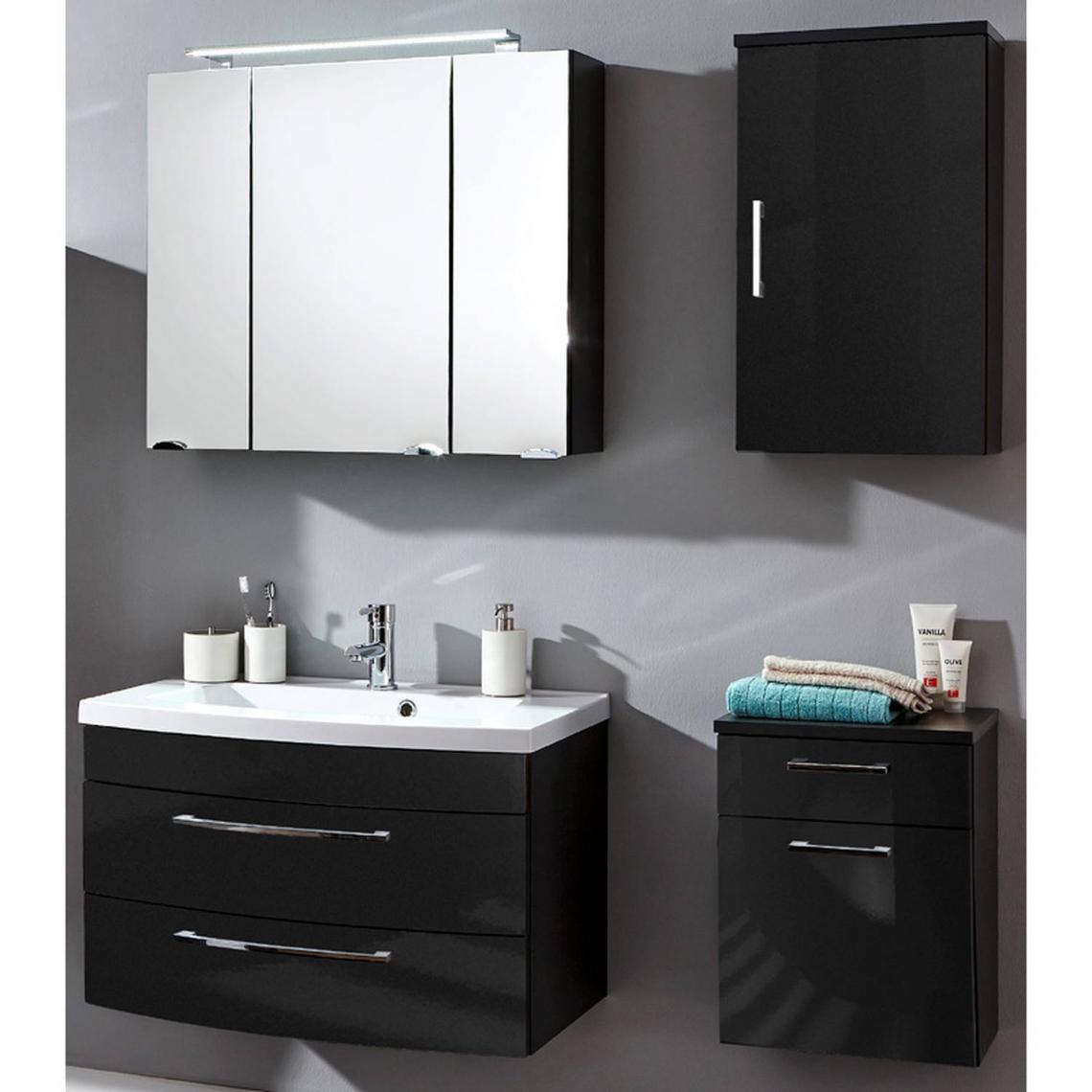 En.Casa - Ensemble de meubles de salle de bains avec lavabo de 80 cm et armoire à miroir LED anthracite brillant x H x P : env. 142 x 190 x 48,5 cm - Meubles de salle de bain