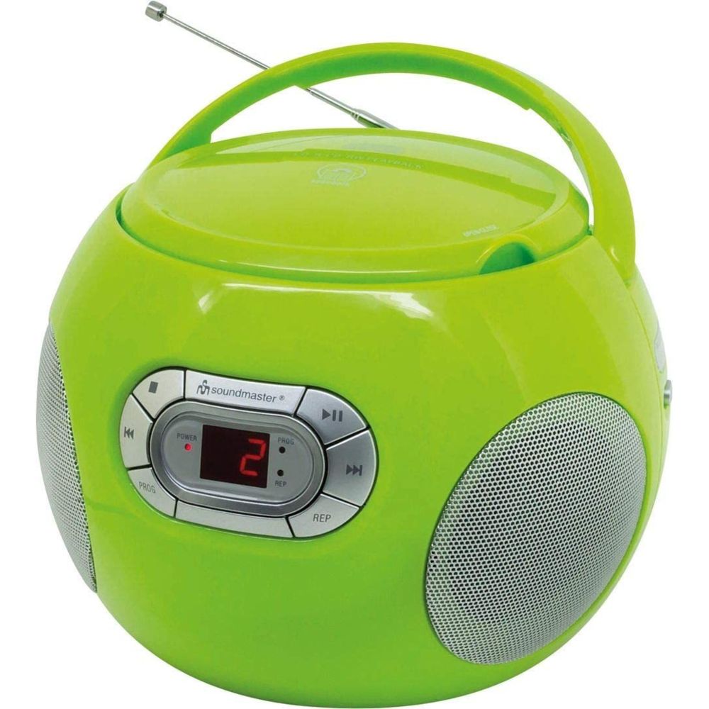 Soundmaster - radio portable FM avec lecteur CD AUX sur secteur ou piles vert - Radio, lecteur CD/MP3 enfant