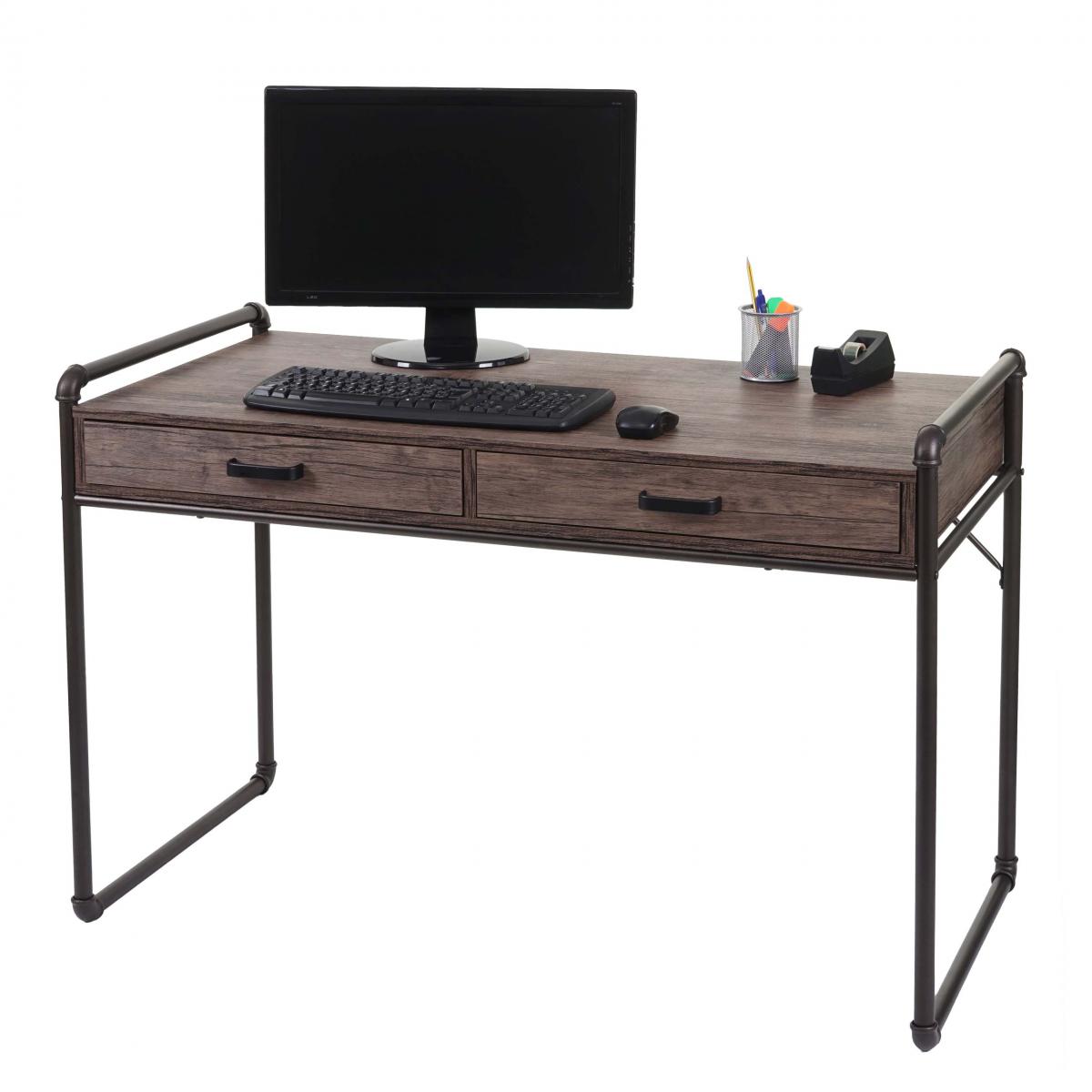 Mendler - Bureau HWC-F58, table pour ordinateur, design industriel 75x120x60cm structure 3D ~aspect chêne sauvage marron - Bureaux