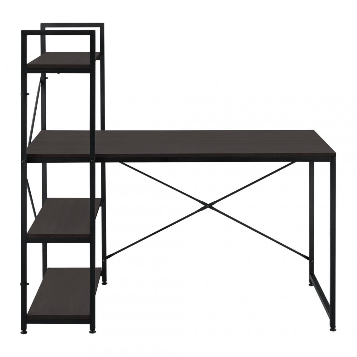 Helloshop26 - Bureau avec étagères poste de travail table de bureau panneau de fibre de bois mélaminé et métal 122 x 120 x 64 cm noyer et noir 03_0001140 - Bureaux