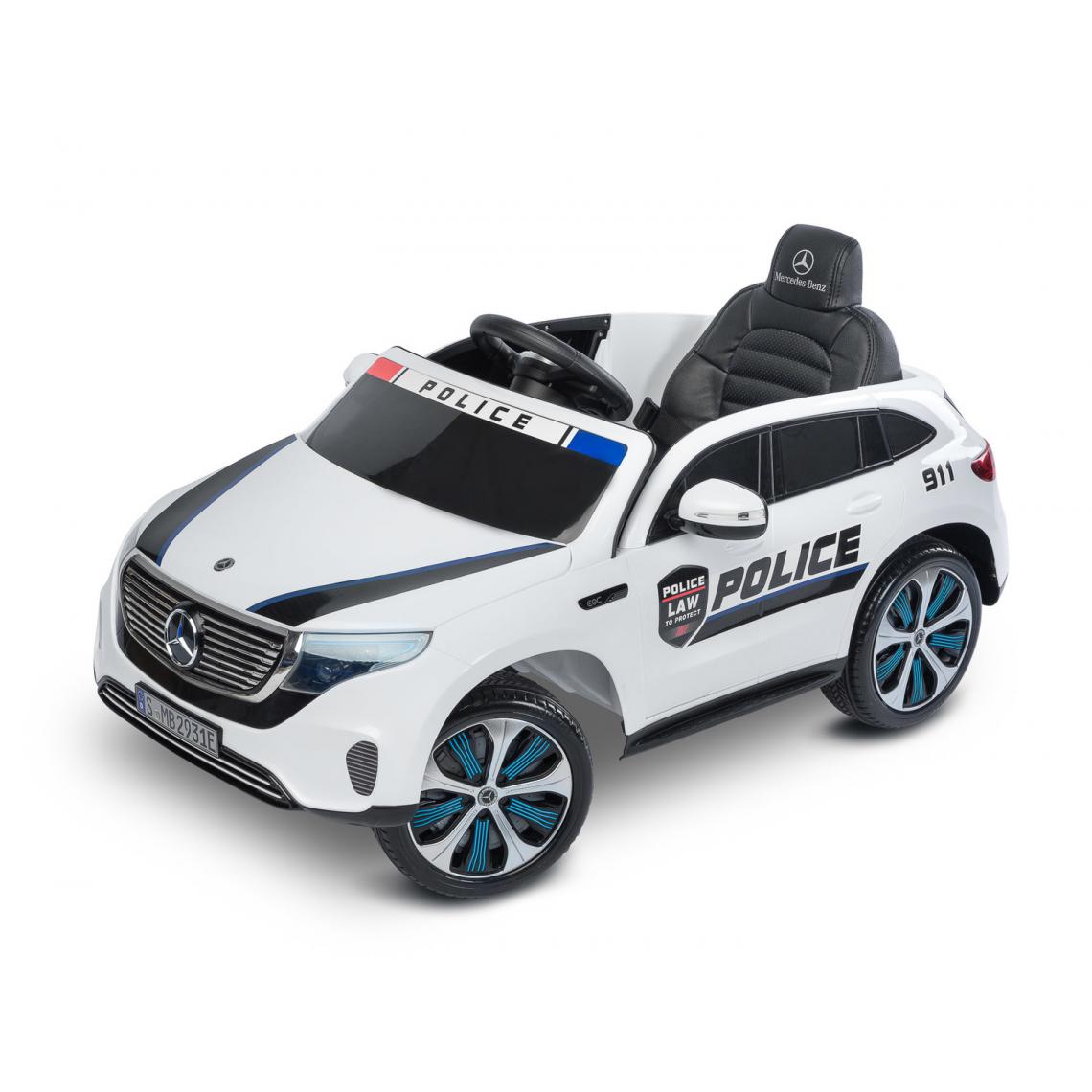 Hucoco - NELLO - Voiture d'enfant BMW - ge 3-8 ans - Batterie - Harnais de sécurité - Voiture de police - Blanc - Véhicule électrique pour enfant