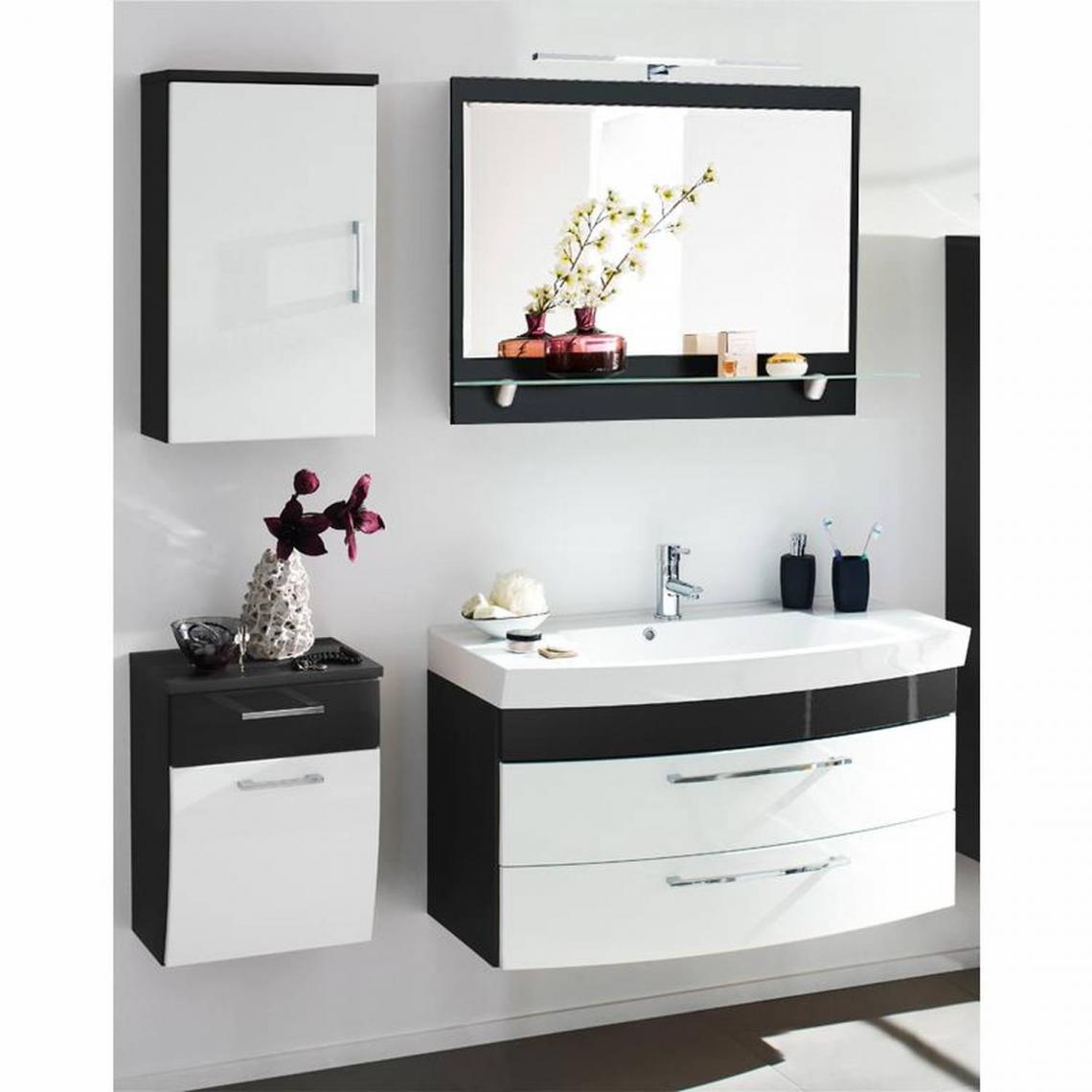 En.Casa - Ensemble de meubles de salle de bains blanc brillant, anthracite, miroir avec lampe chromée (4 pièces), x H x P : environ 160 x 200 x 57 cm - Meubles de salle de bain