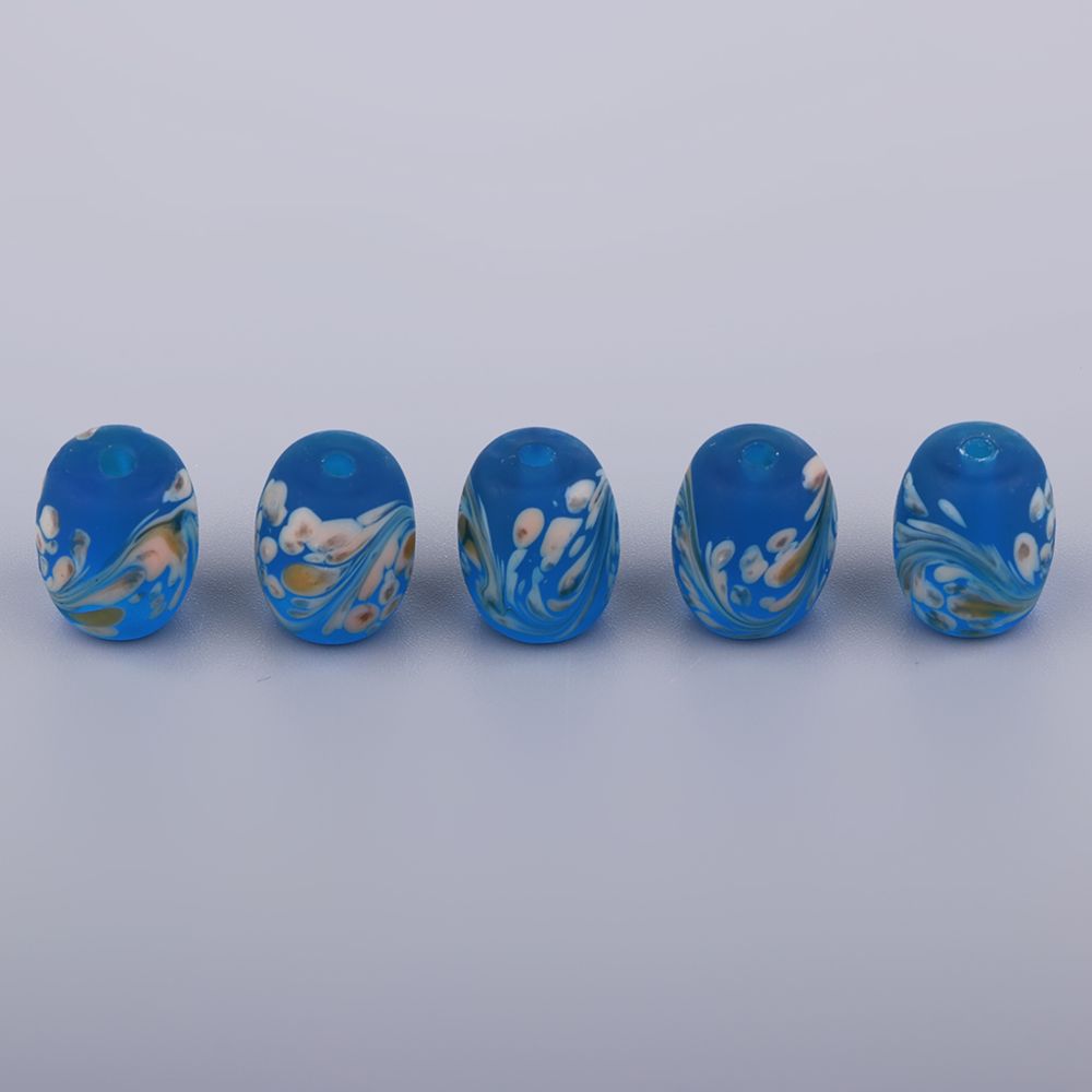 marque generique - 5pcs perle de verre baril avec fleur peinte à la main pour la fabrication de bijoux bleu - Perles