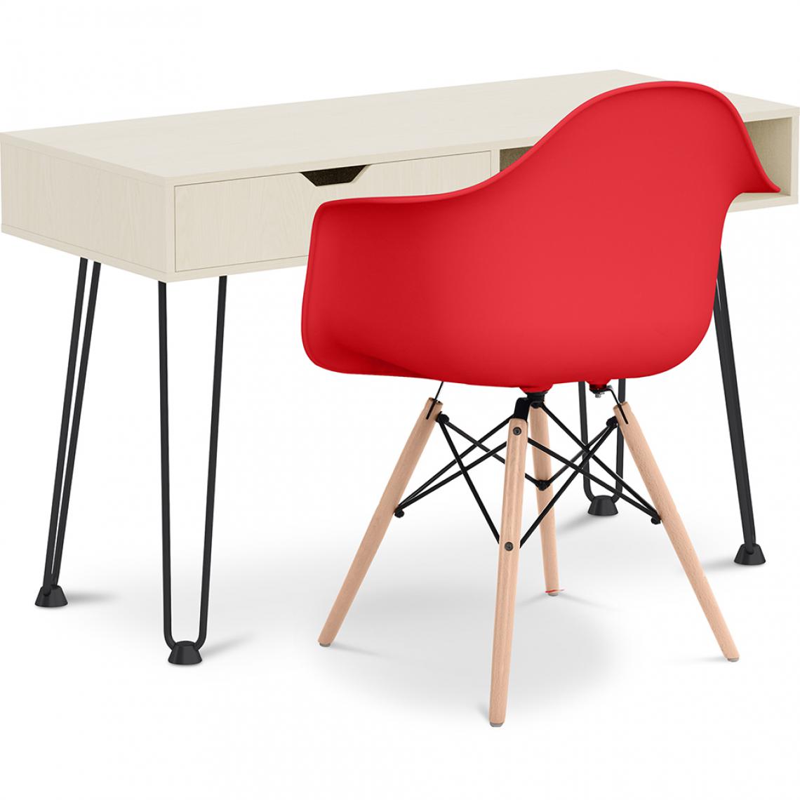 Iconik Interior - Bureau en bois Design pieds Hairpin style scandinave Andor + Premium Chaise Dawick Matt - Bureaux