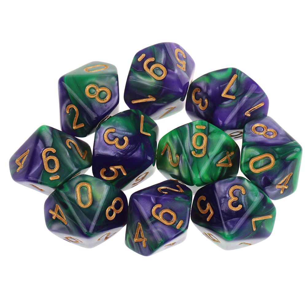 marque generique - 10pcs 10 sided dés d10 dés polyédriques pour les jeux de table des donjons et des dragons vert violet - Jeux de rôles