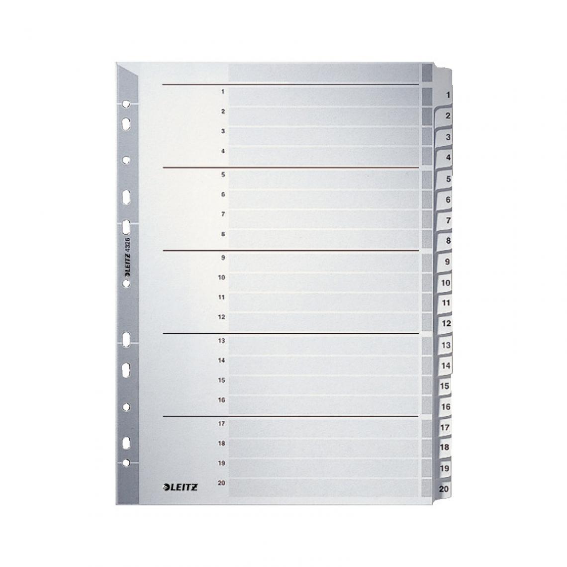 Leitz - LEITZ Intercalaires en carton mylar, chiffres ,A4, 1-20,gris () - Accessoires Bureau