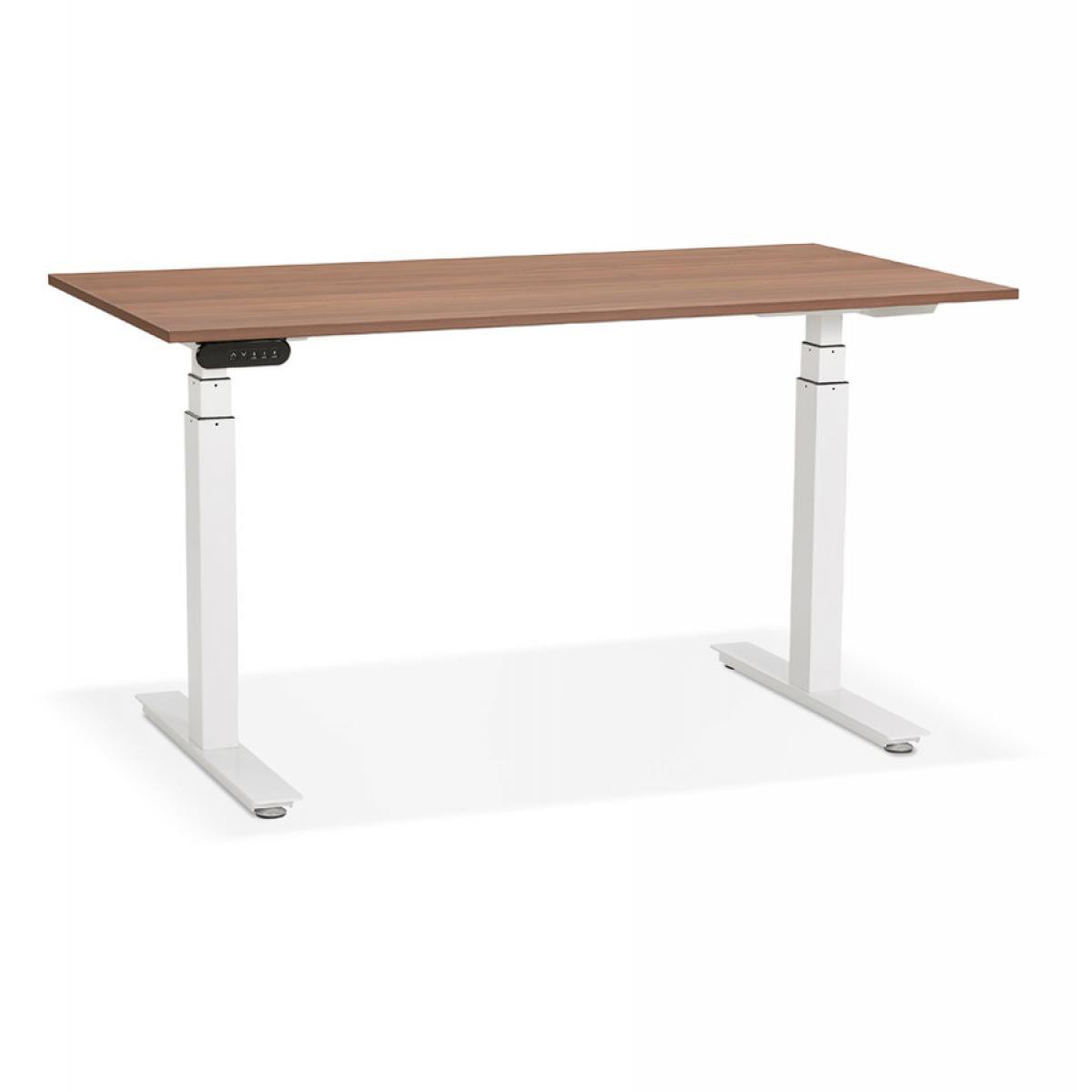 Alterego - Bureau assis debout électrique 'TRONIK' blanc avec plateau en bois finition Noyer - 140x70 cm - Bureaux