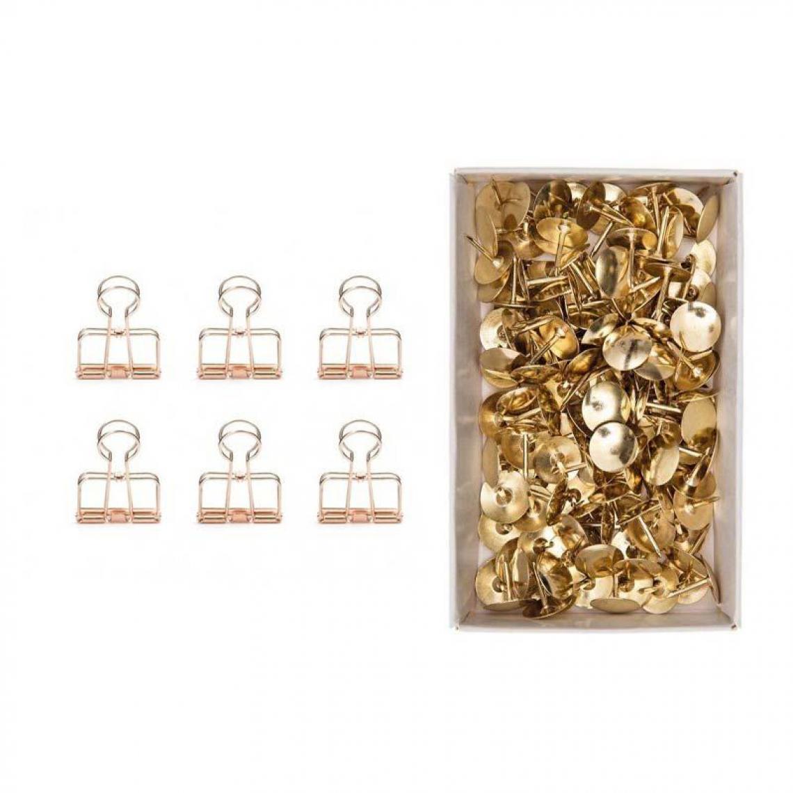 Sans Marque - 6 pinces double-clip cuivrées + 150 punaises dorées - Accessoires Bureau