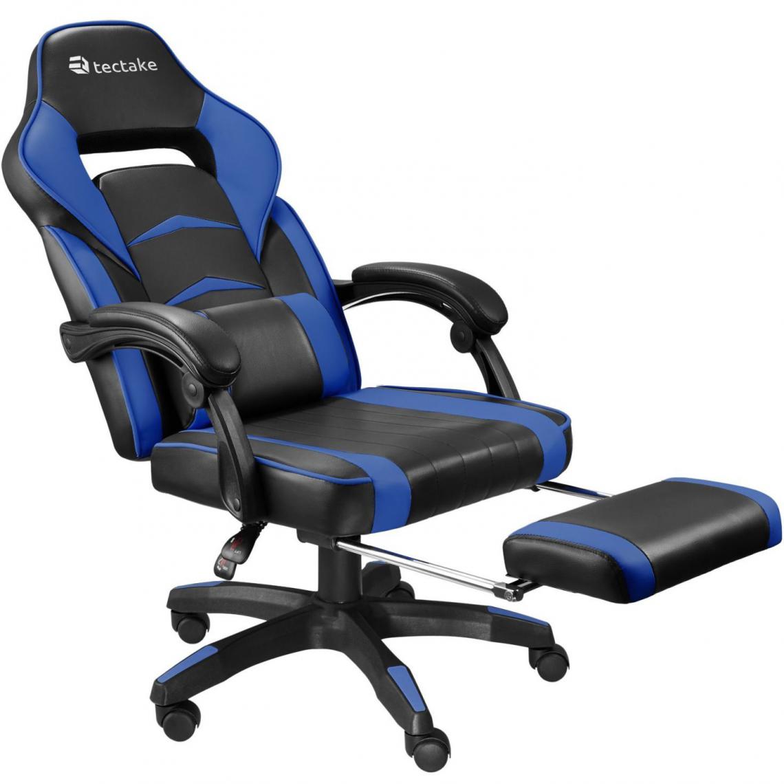 Helloshop26 - Fauteuil de bureau chaise siège sport gamer avec repose pieds noir et bleu 08_0000222 - Bureaux