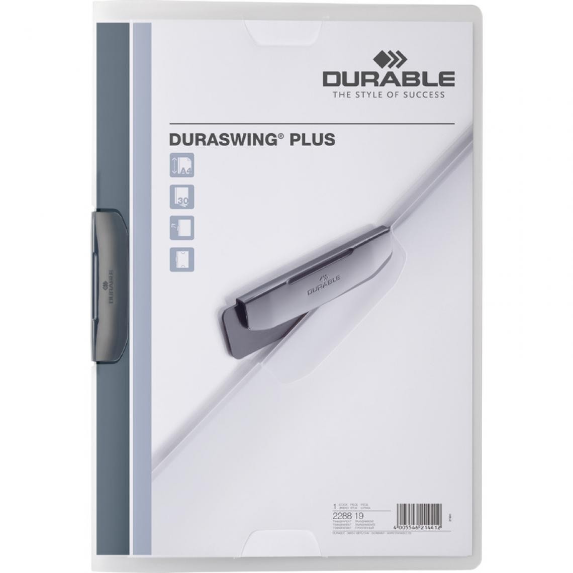 Durable - DURABLE Chemise à clip DURASWING PLUS, A4, transparent () - Accessoires Bureau
