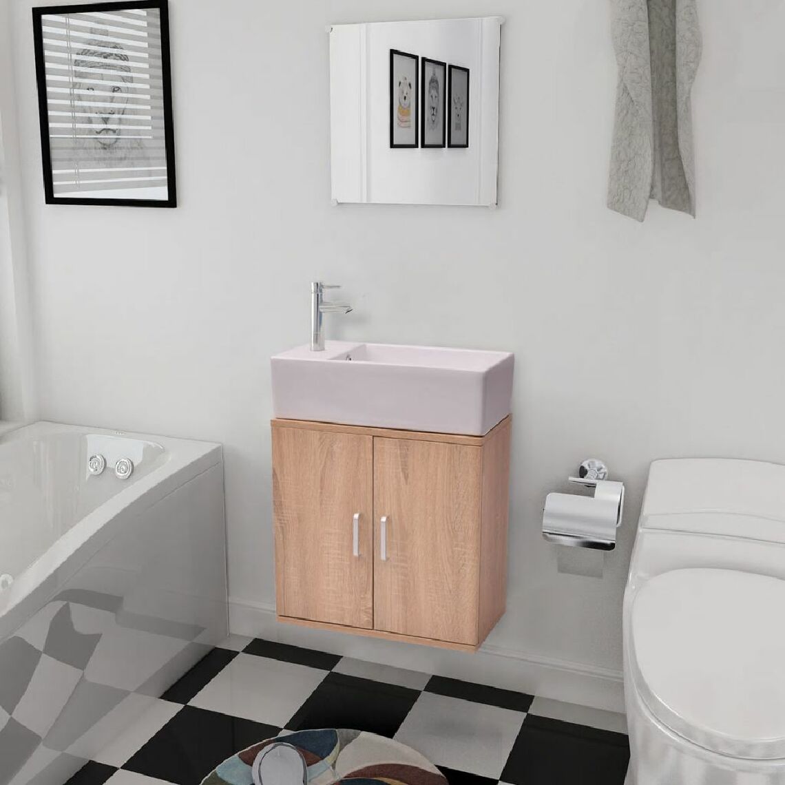Chunhelife - Meubles de salle de bains trois pièces Beige - meuble bas salle de bain