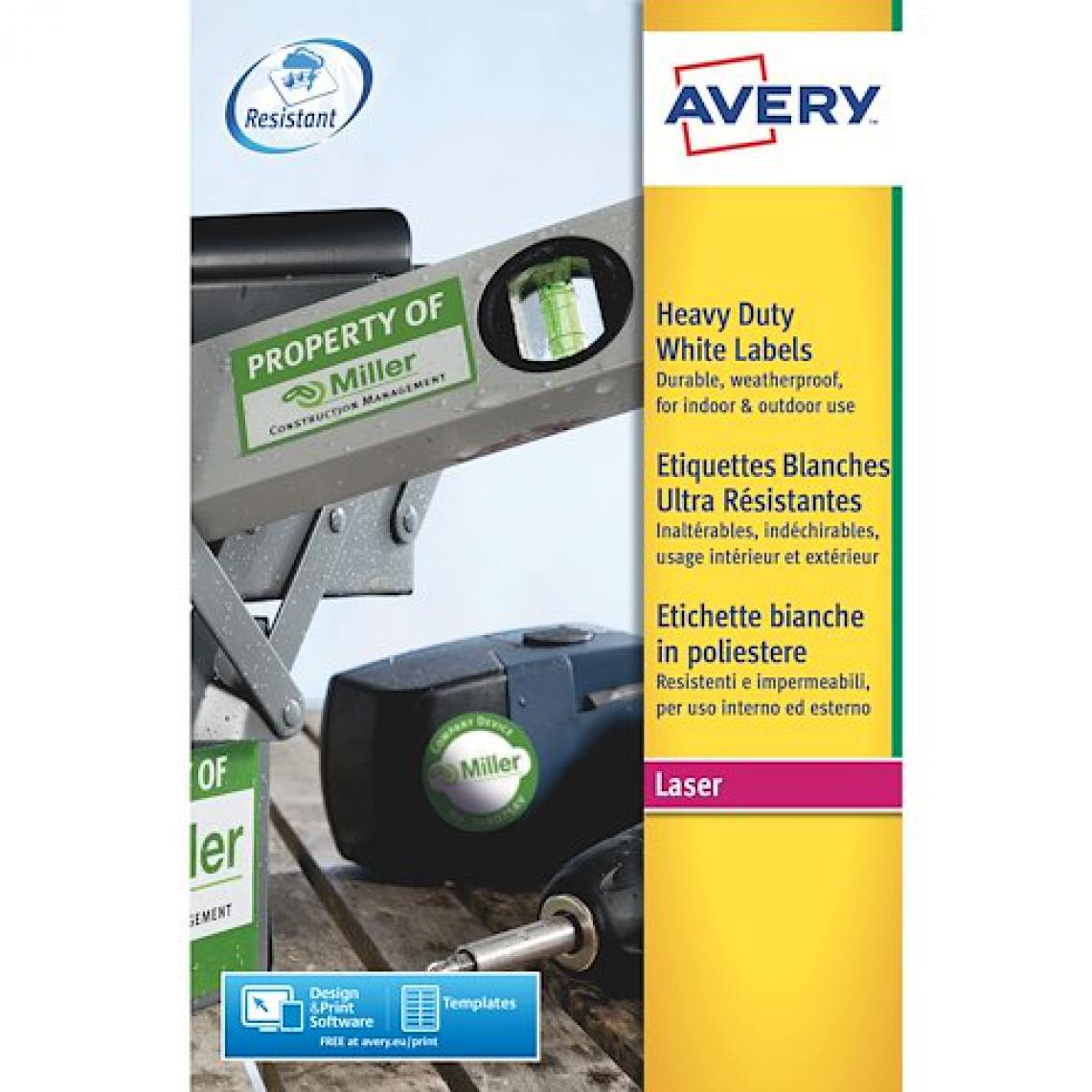 Avery - Etiquette ultra résistante laser 45,7 x 21,2 mm Avery L4778-20 blanches - Pochette de 960 - Accessoires Bureau