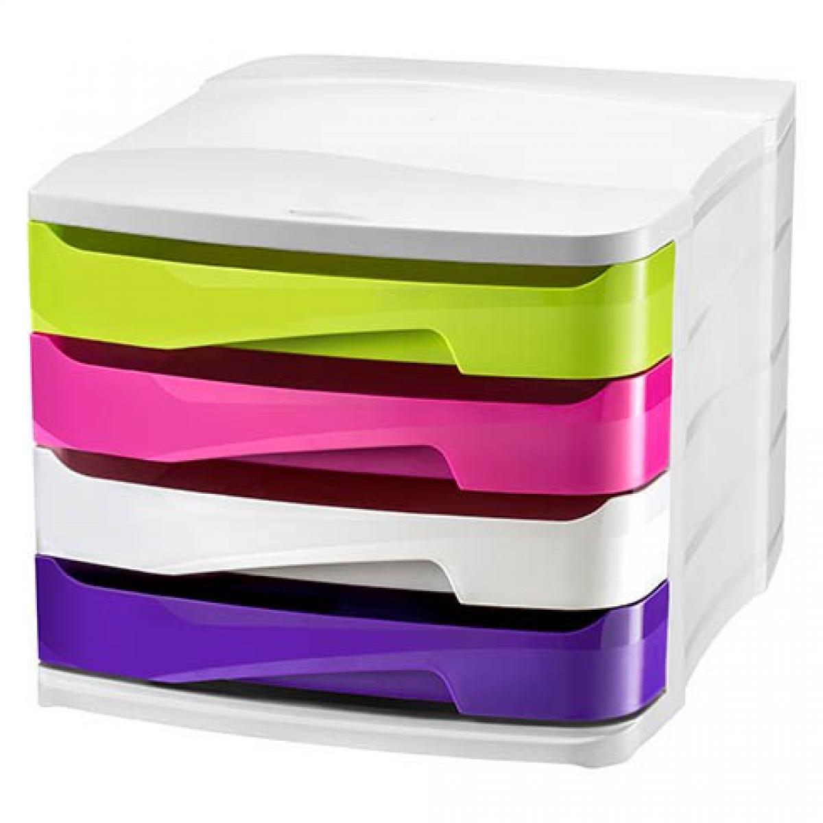 Cep - Module de classement Cep Gloss coffre blanc - 4 tiroirs opaques multicolores - Accessoires Bureau