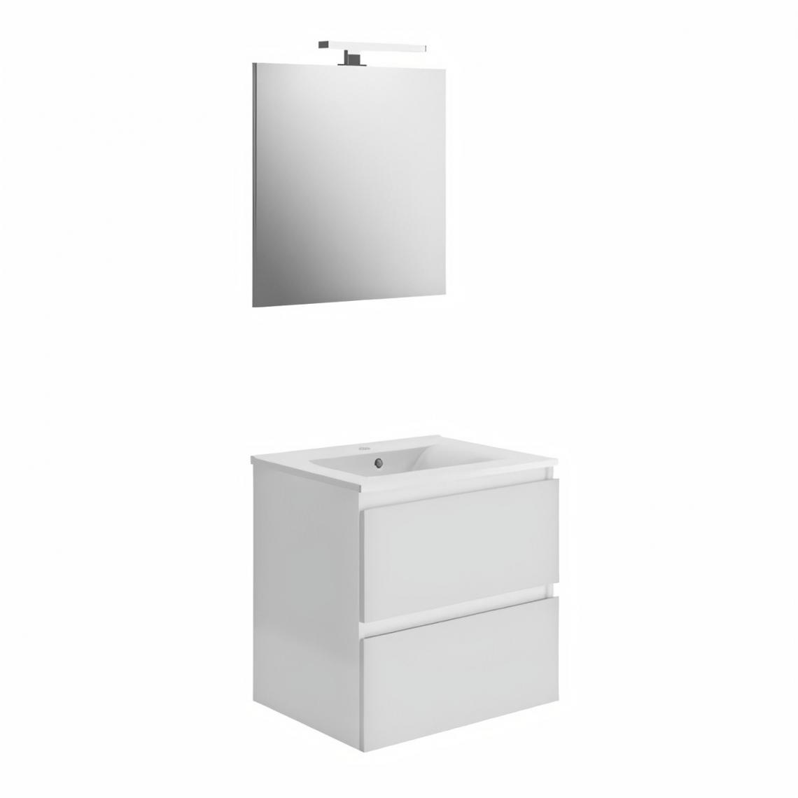 Sans Marque - Ensemble Meuble de salle de bain 2 tiroirs - Blanc brillant - L 60 cm - LAGOON - Meubles de salle de bain