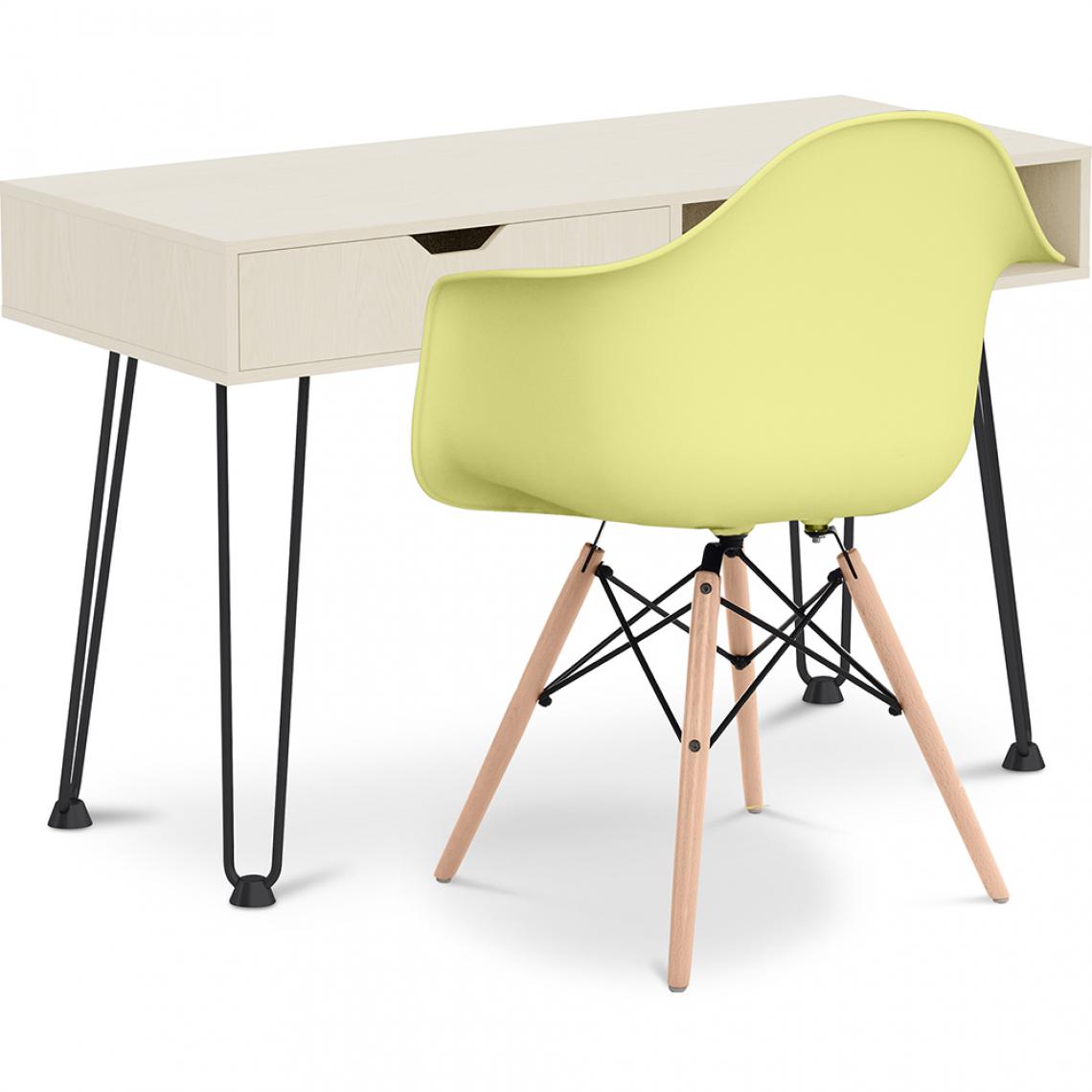 Iconik Interior - Bureau en bois Design pieds Hairpin style scandinave Andor + Premium Chaise Dawick Matt - Bureaux