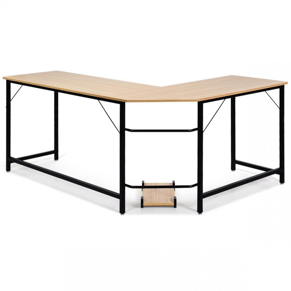 Helloshop26 - Bureau/table d'ordinateur d'angle en bois et métal 168 x 125 x 74 cm couleur de bois 20_0000346 - Bureaux