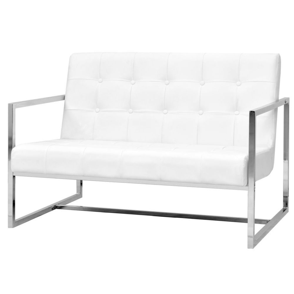 marque generique - Contemporain Meubles collection Freetown Sofa à 2 places avec accoudoirs Cuir artificiel et acier Blanc - Canapés
