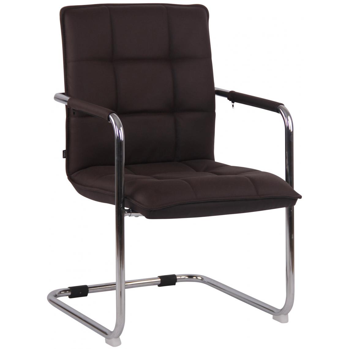 Decoshop26 - Chaise visiteur fauteuil de bureau sans roulettes en cuir marron foncé cadre métal BUR10476 - Bureaux
