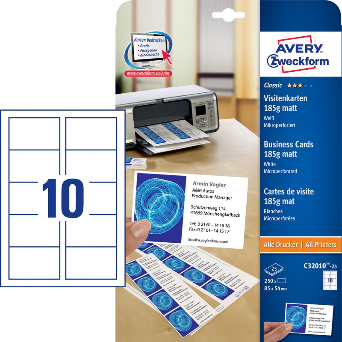 Avery - AVERY Zweckform Cartes de visite, 85 x 54 mm, blanc () - Accessoires Bureau