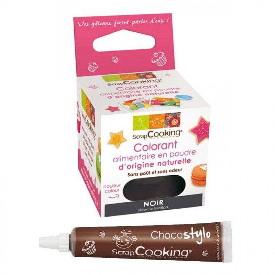 Scrapcooking - Colorant alimentaire naturel en poudre Noir + Stylo chocolat - Kits créatifs