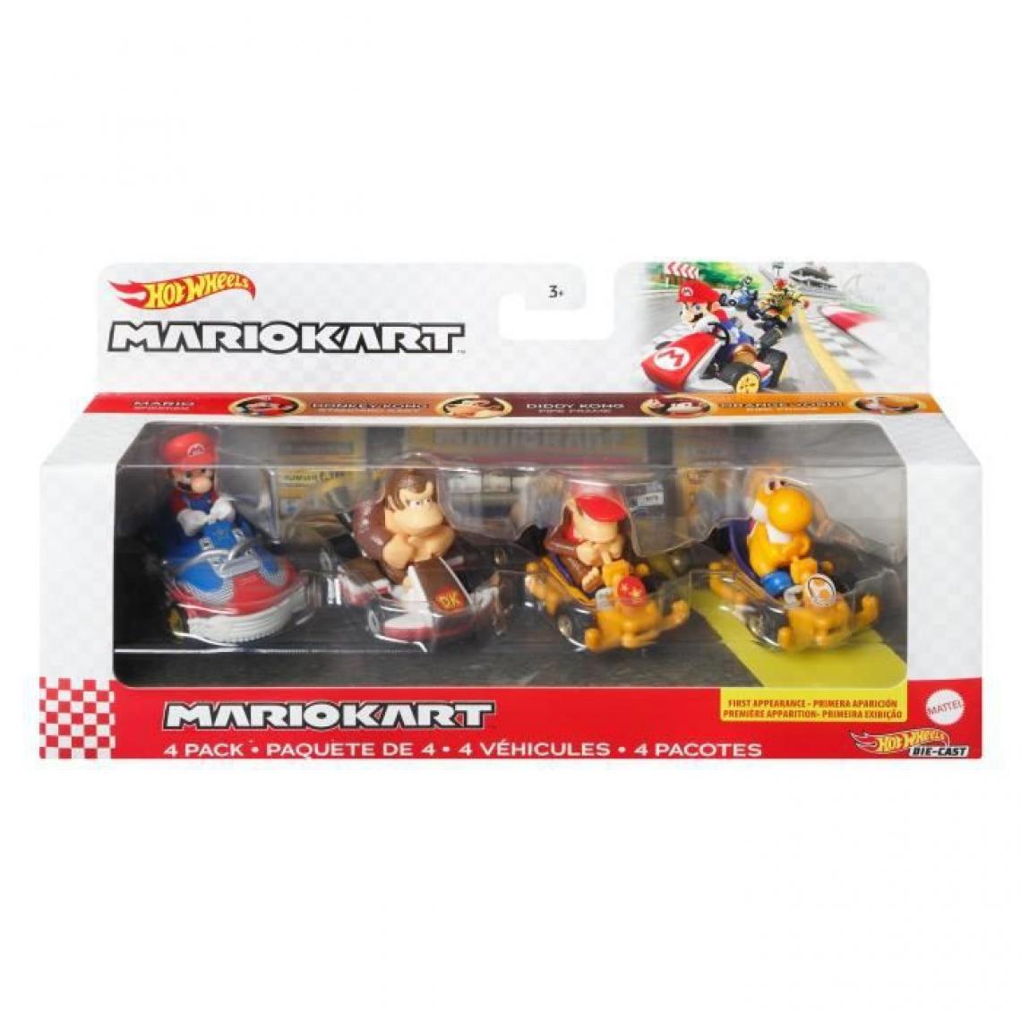 Mattel - Hot Wheels - Mario Kart - Pack De 4 Vehicules Mario Kart - Mini-Véhicules - Modélisme