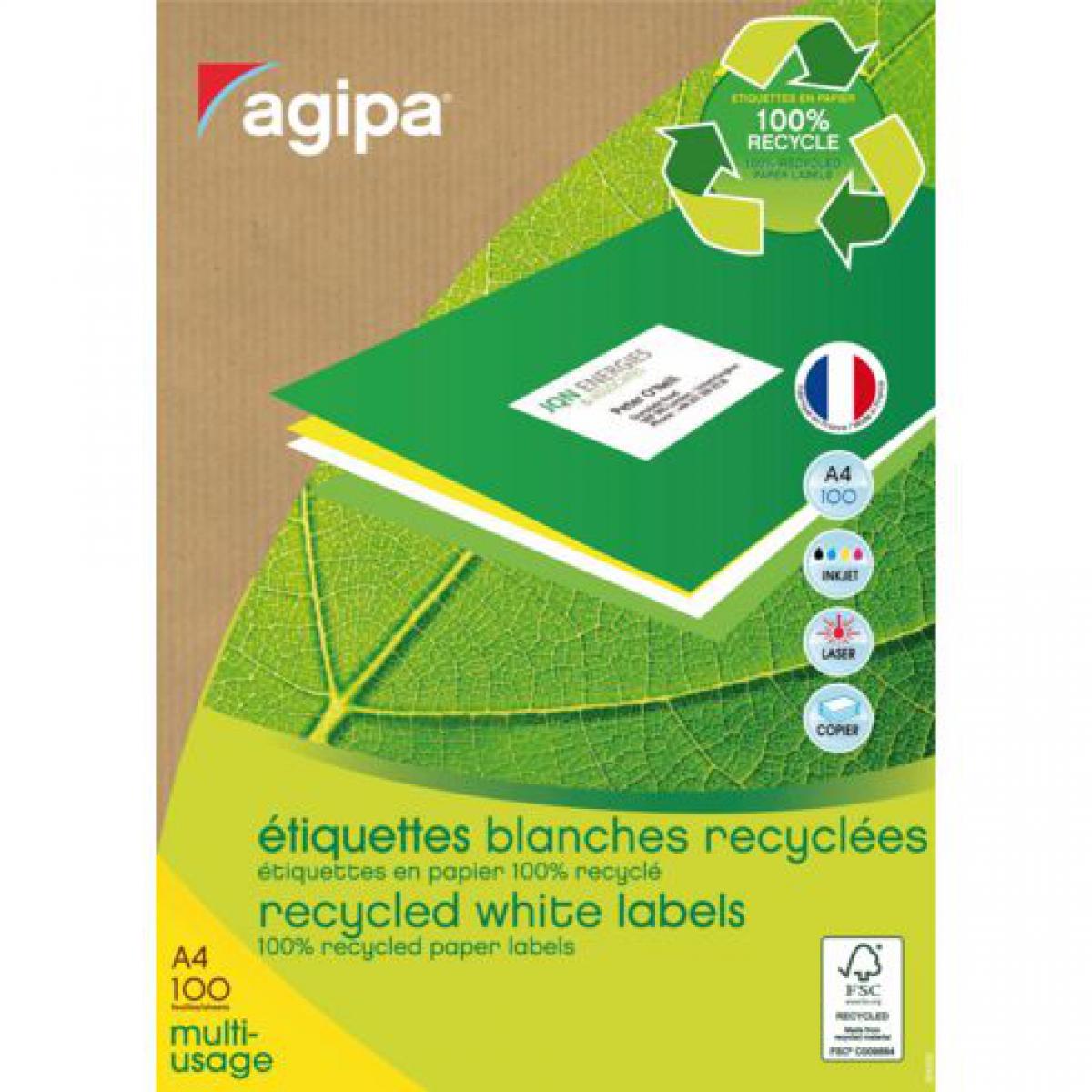 Agipa - Etiquettes adresses recyclées 210 x 297 mm Agipa 101195 - Boîte de 100 - Accessoires Bureau