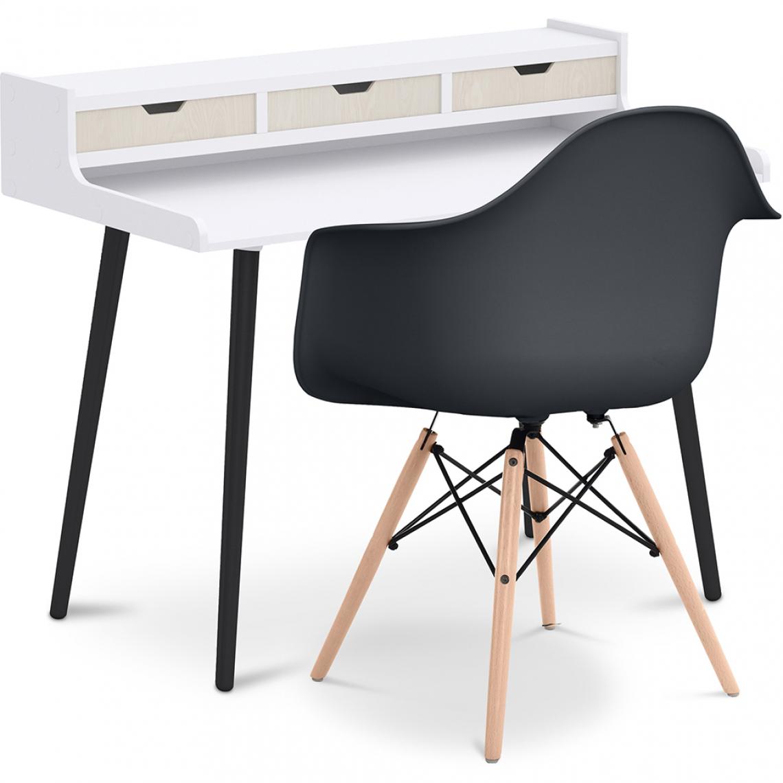 Iconik Interior - Bureau en bois Design style scandinave Thora + Premium Chaise Dawick Matt - Bureaux