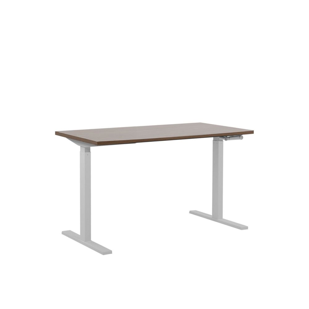 Beliani - Beliani Table de bureau 130 x 72 cm bois foncé et blanc hauteur réglable manuellement DESTIN II - marron - Bureaux